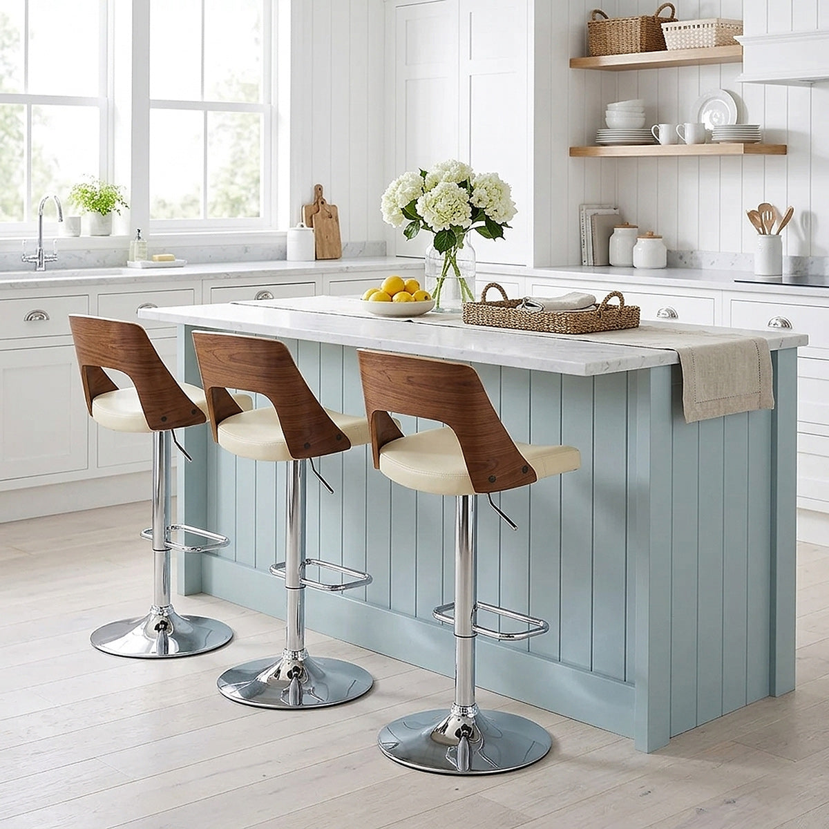Carmen Leather Stool Walnut & Cream