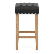 Chelsea Oak Stool Black Leather
