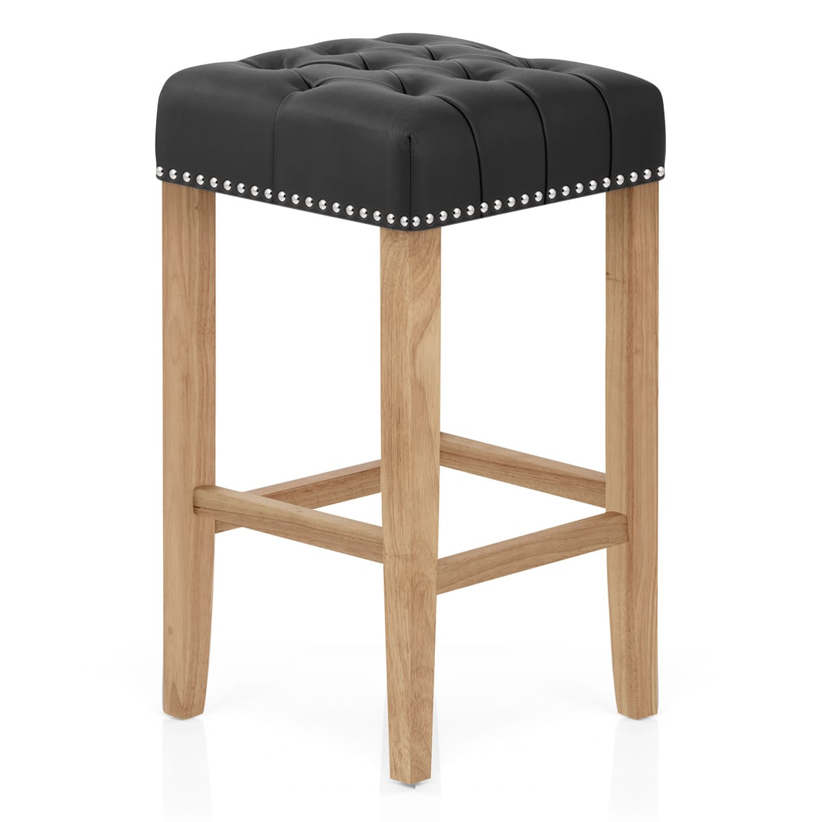 Chelsea Oak Stool Black Leather