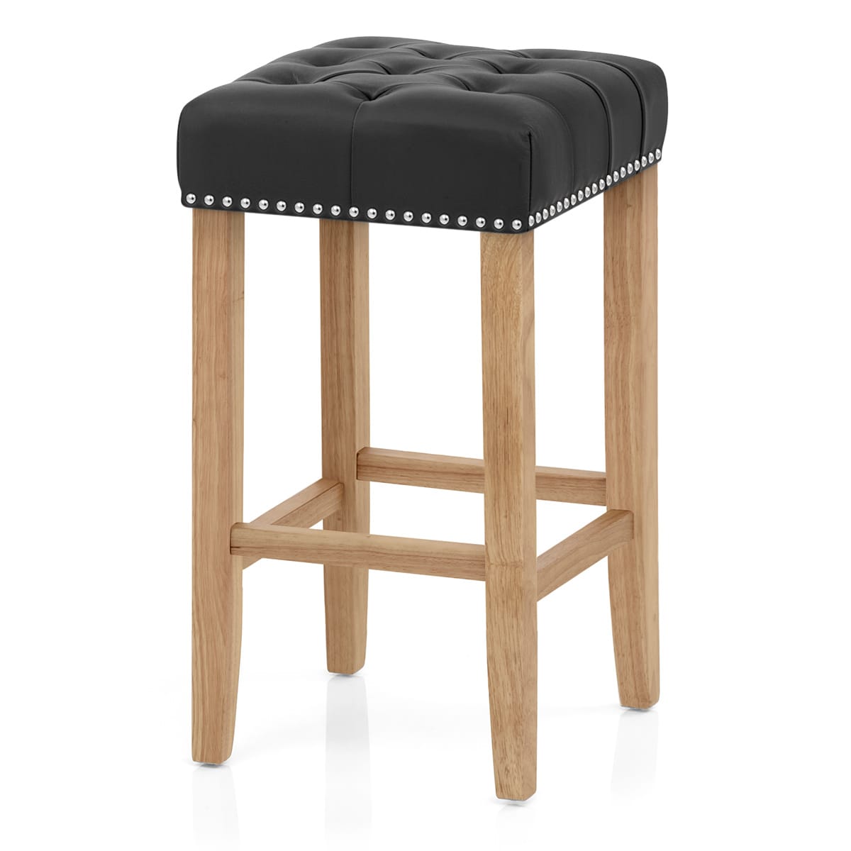 Chelsea Oak Stool Black Leather