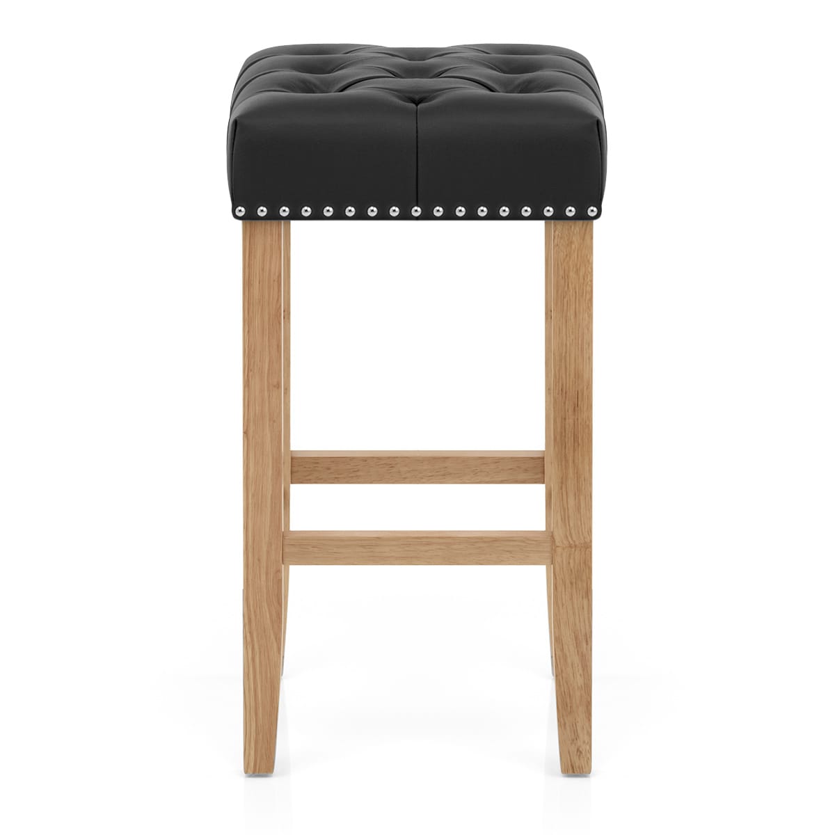Chelsea Oak Stool Black Leather