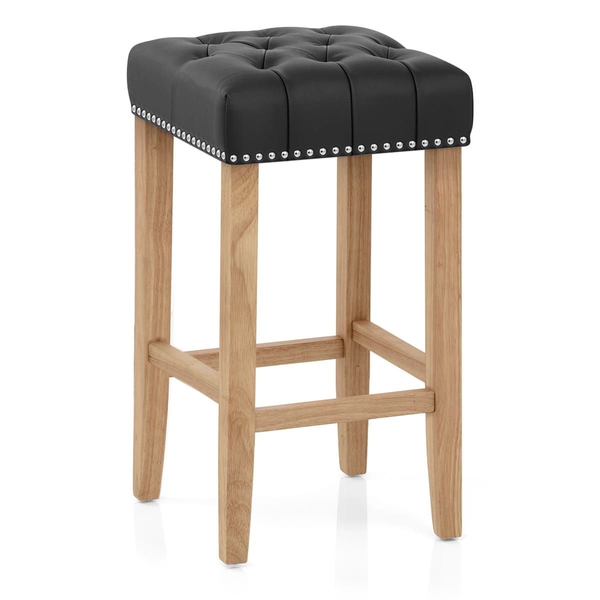 Chelsea Oak Stool Black Leather