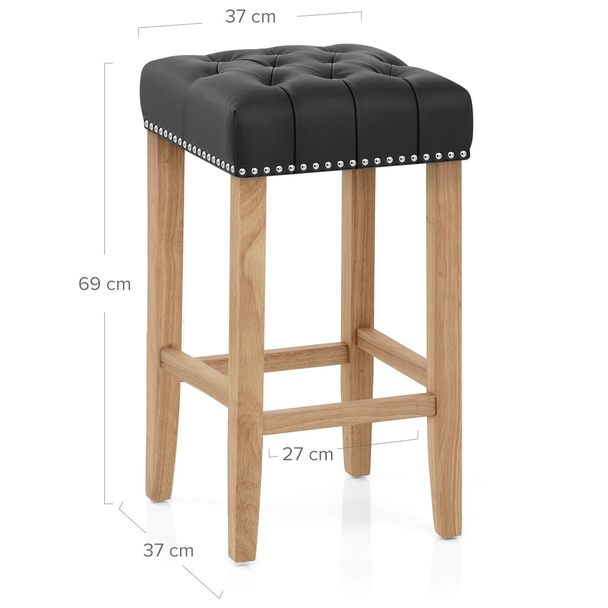 Chelsea Oak Stool Black Leather