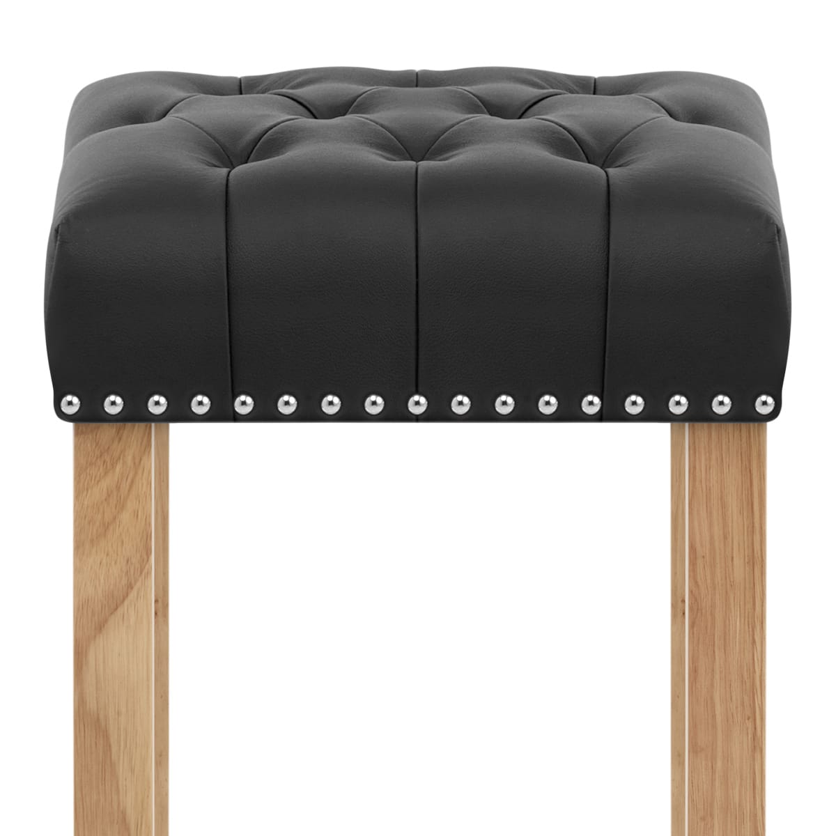 Chelsea Oak Stool Black Leather
