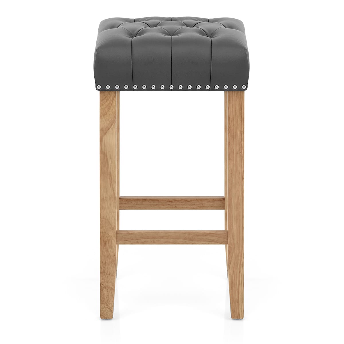 Chelsea Oak Stool Grey Leather
