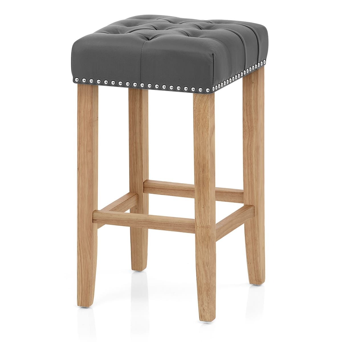 Chelsea Oak Stool Grey Leather