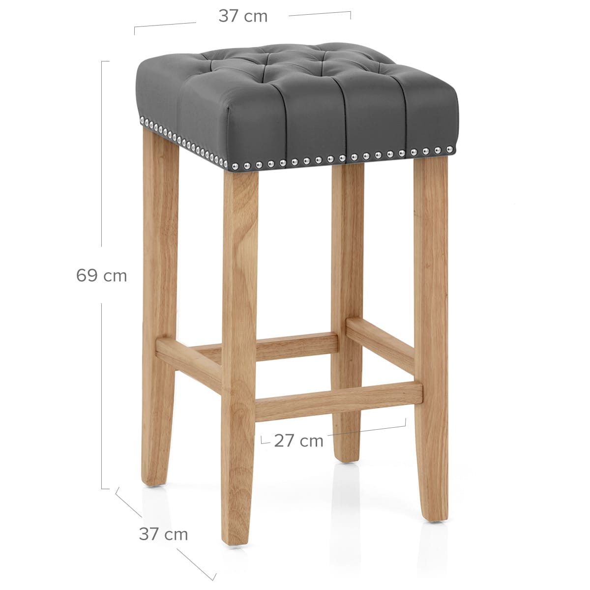 Chelsea Oak Stool Grey Leather