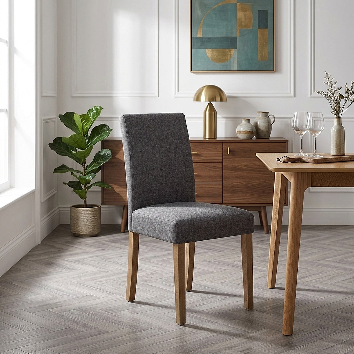 Chicago Oak Chair Charcoal Fabric