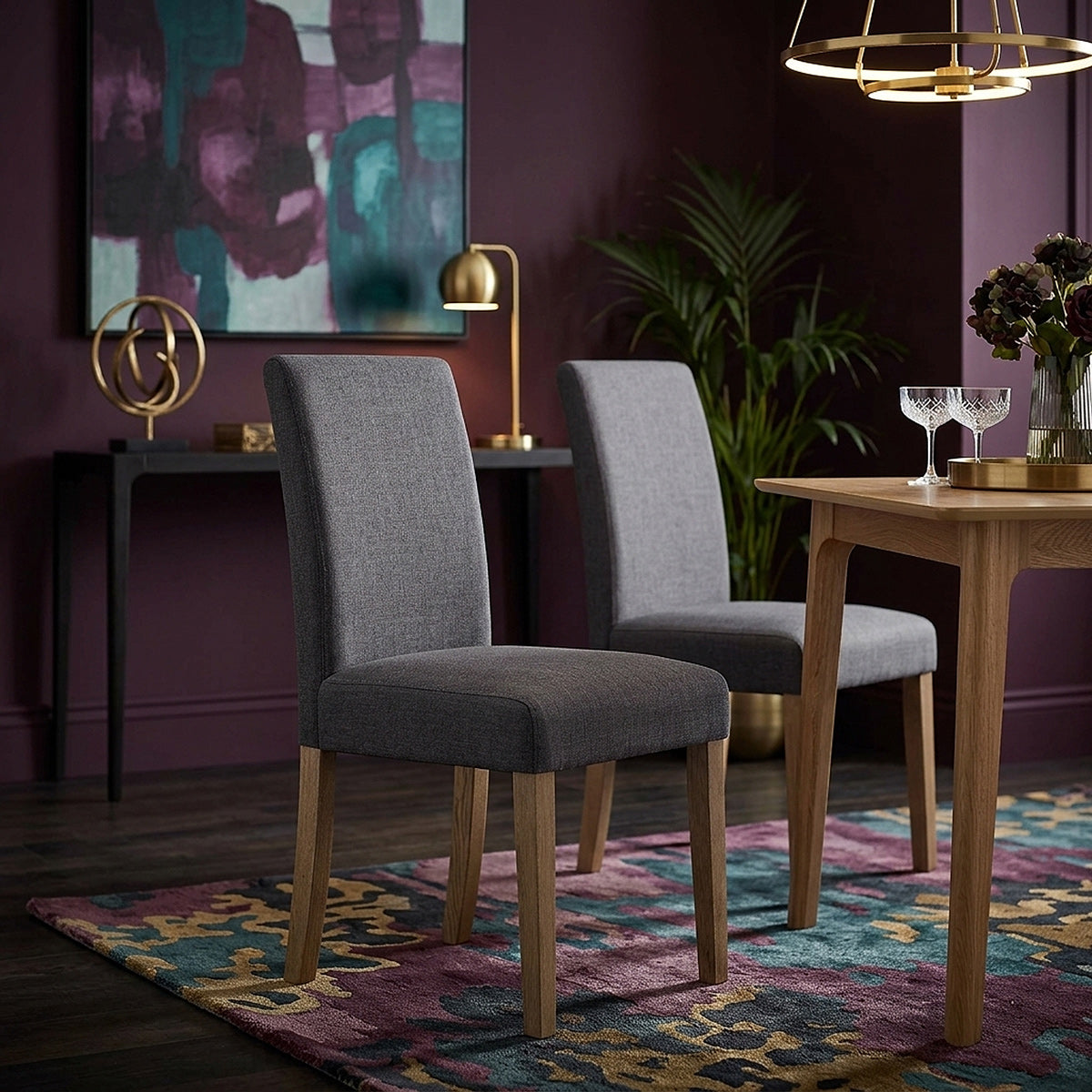 Chicago Oak Chair Charcoal Fabric