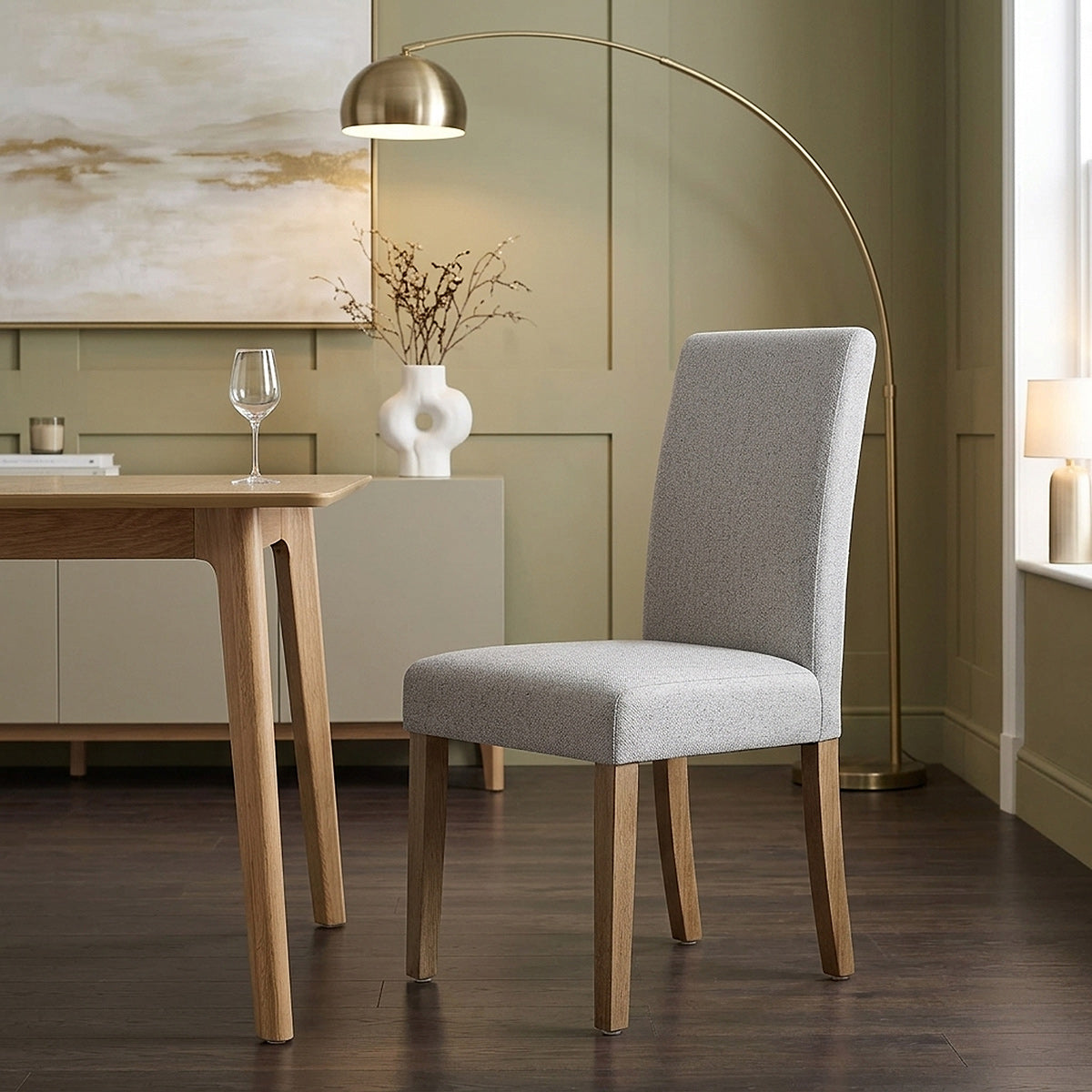 Chicago Oak Chair Grey Fabric