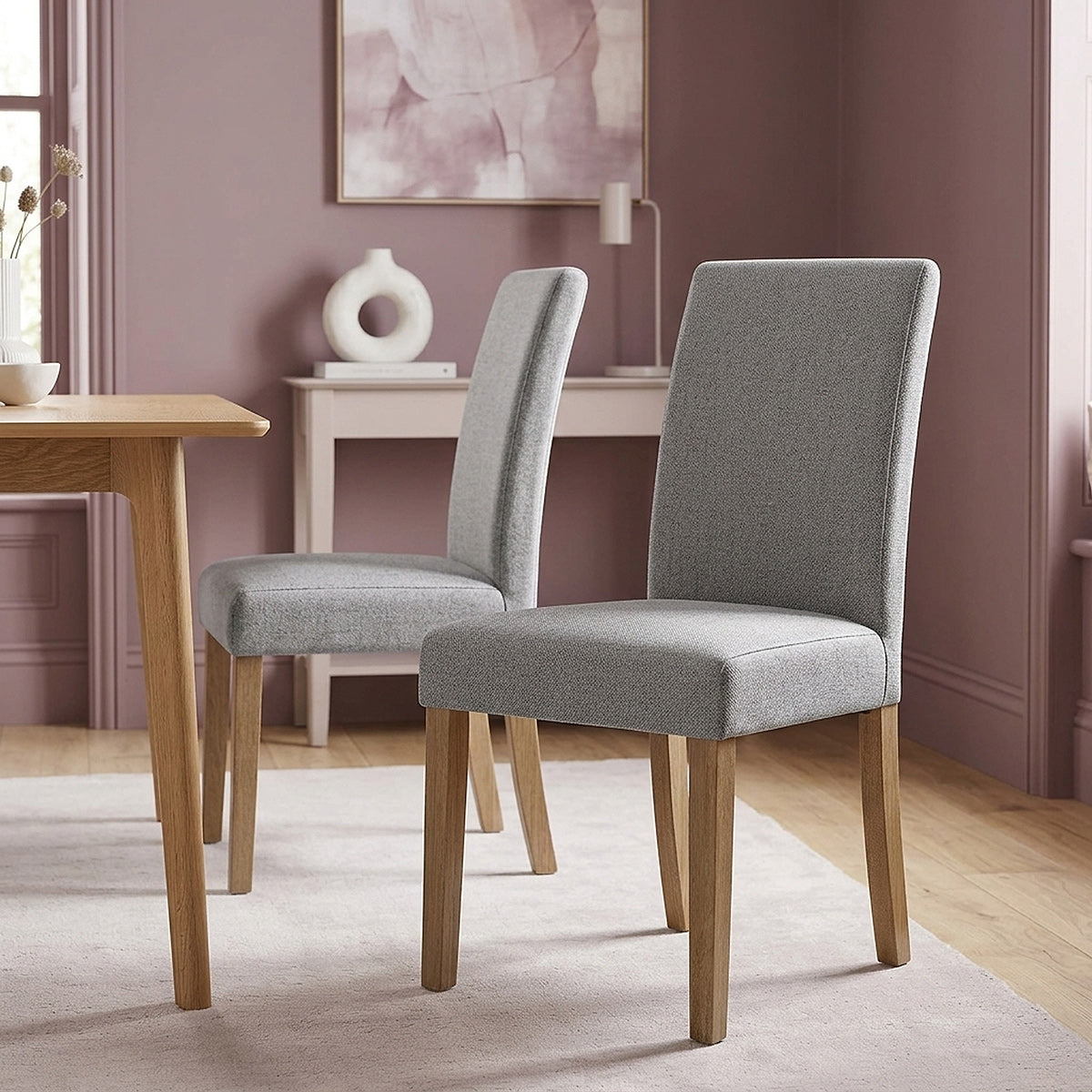 Chicago Oak Chair Grey Fabric