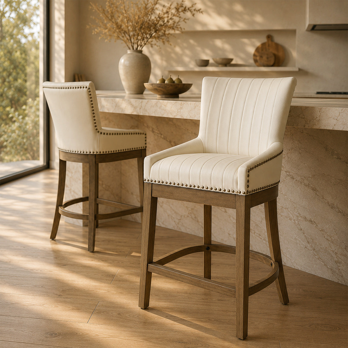 Chiltern Oak Bar Stool Cream Leather