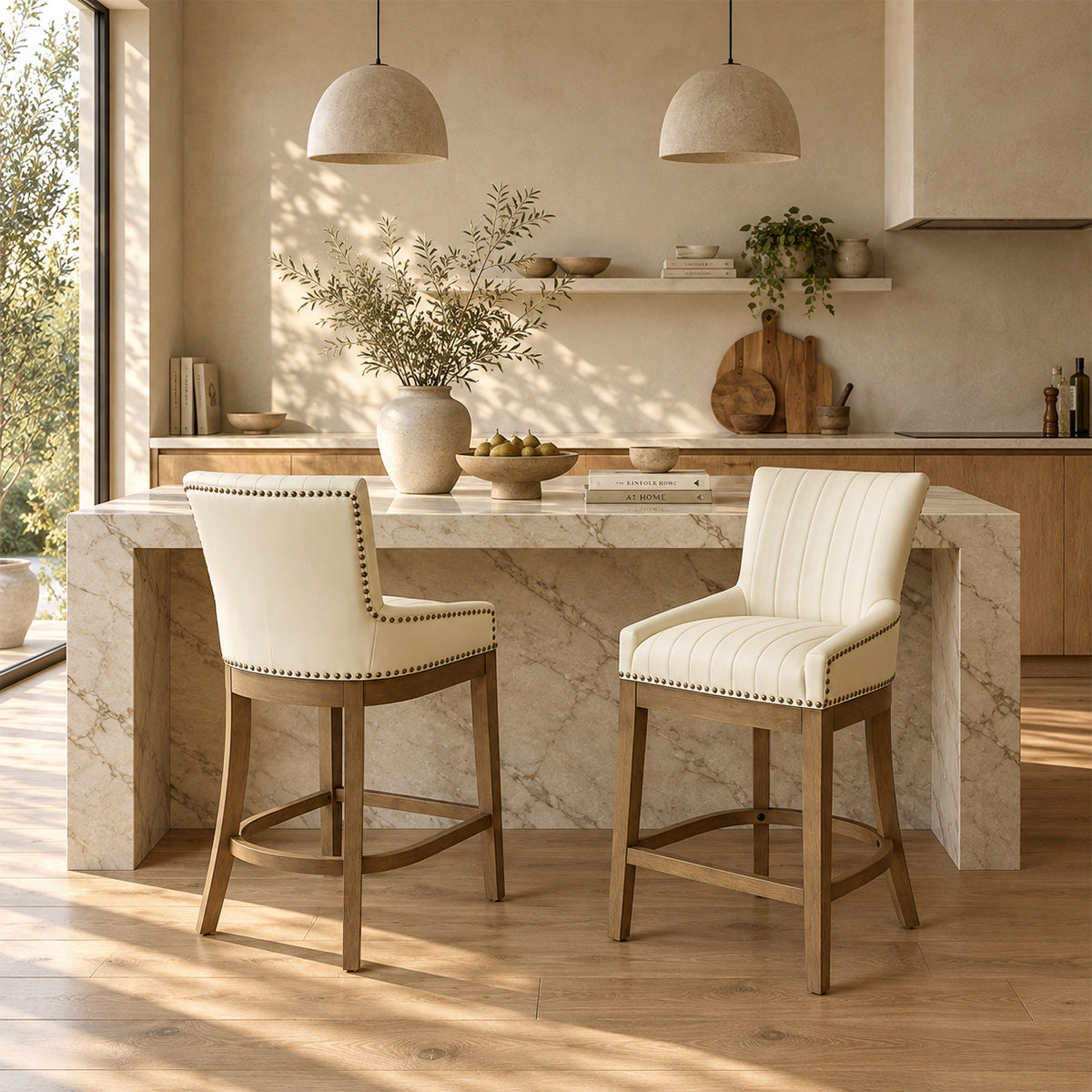 Chiltern Oak Bar Stool Cream Leather