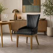 Chiltern Oak Dining Chair Black Leather