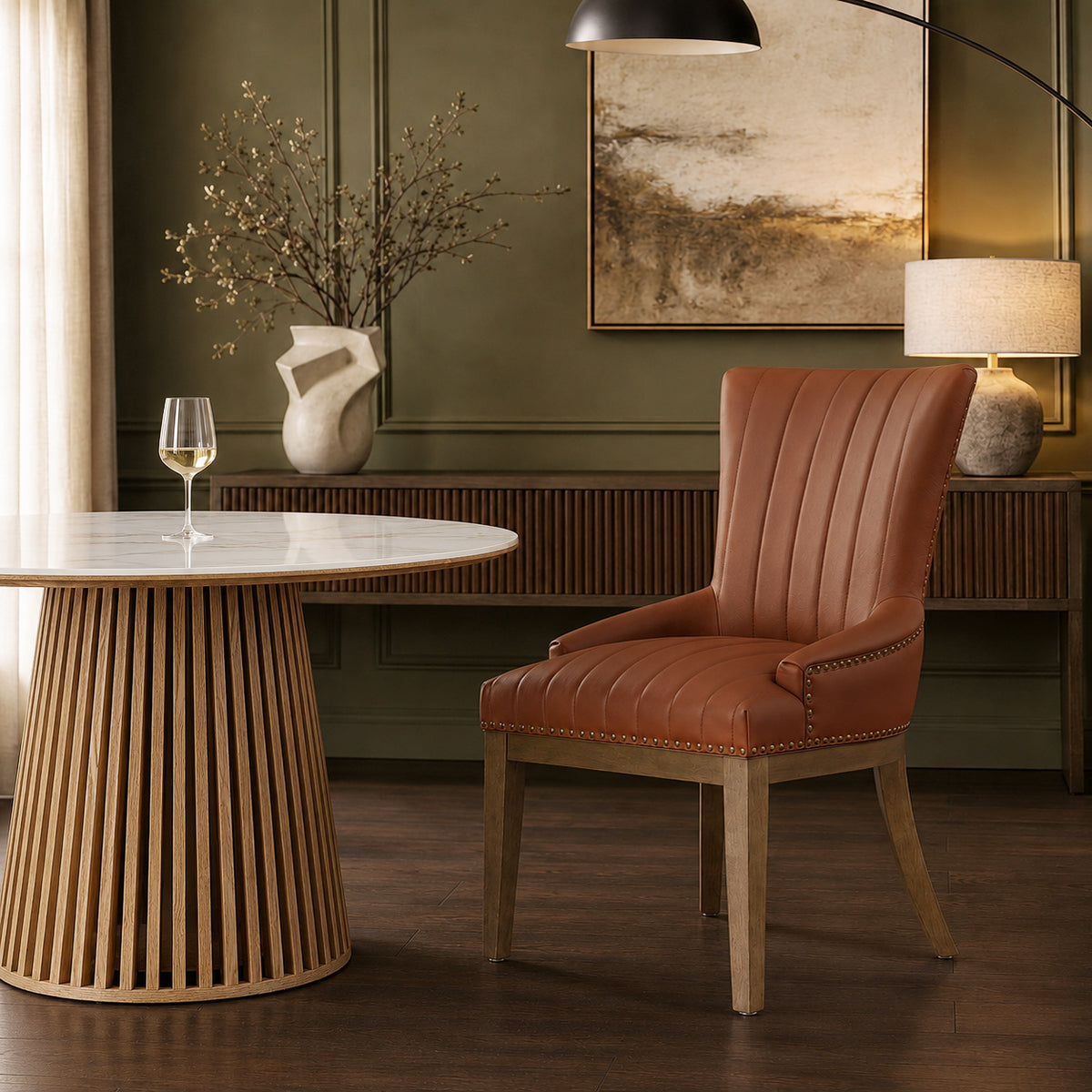 Chiltern Oak Dining Chair Brown Leather
