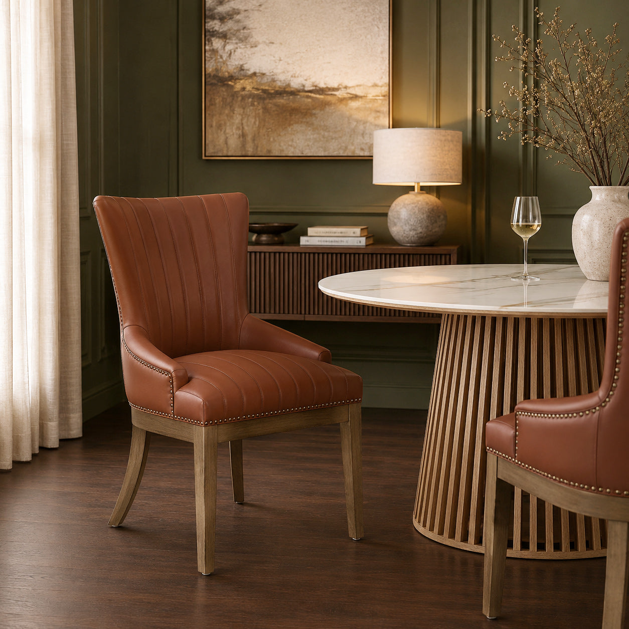 Chiltern Oak Dining Chair Brown Leather