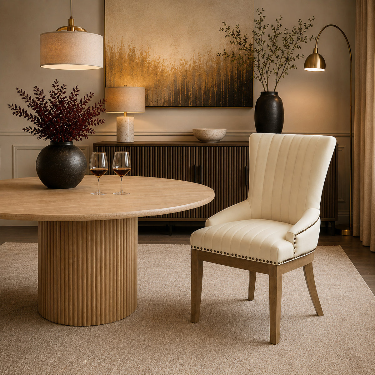 Chiltern Oak Dining Chair Cream Leather