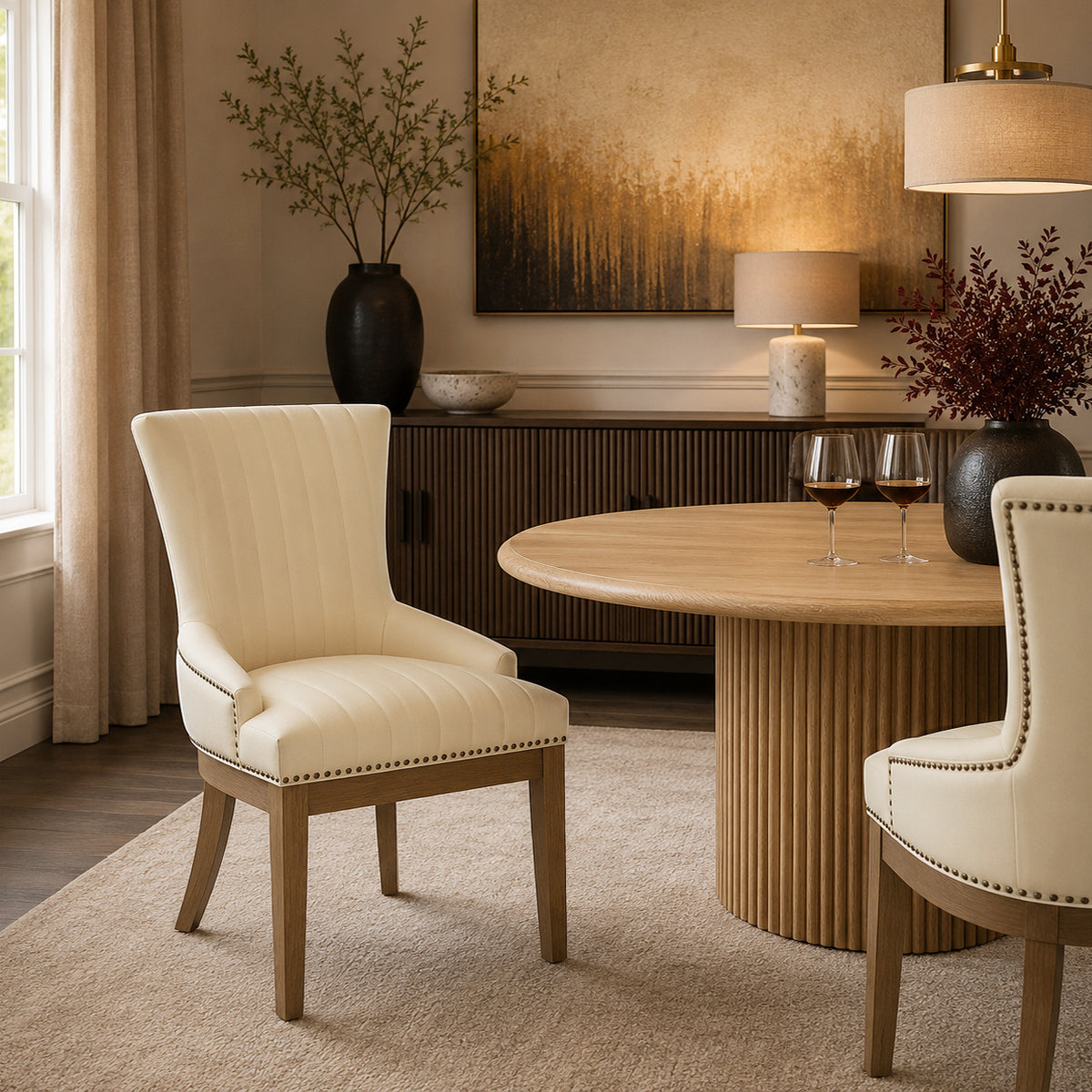 Chiltern Oak Dining Chair Cream Leather
