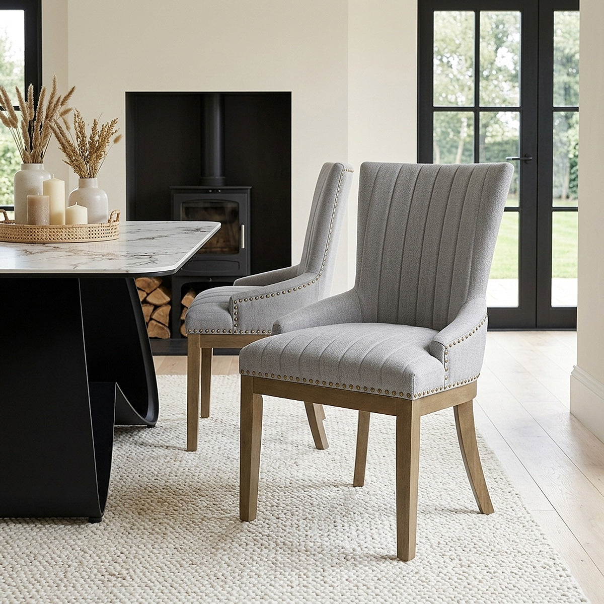 Chiltern Oak Dining Chair Grey Fabric