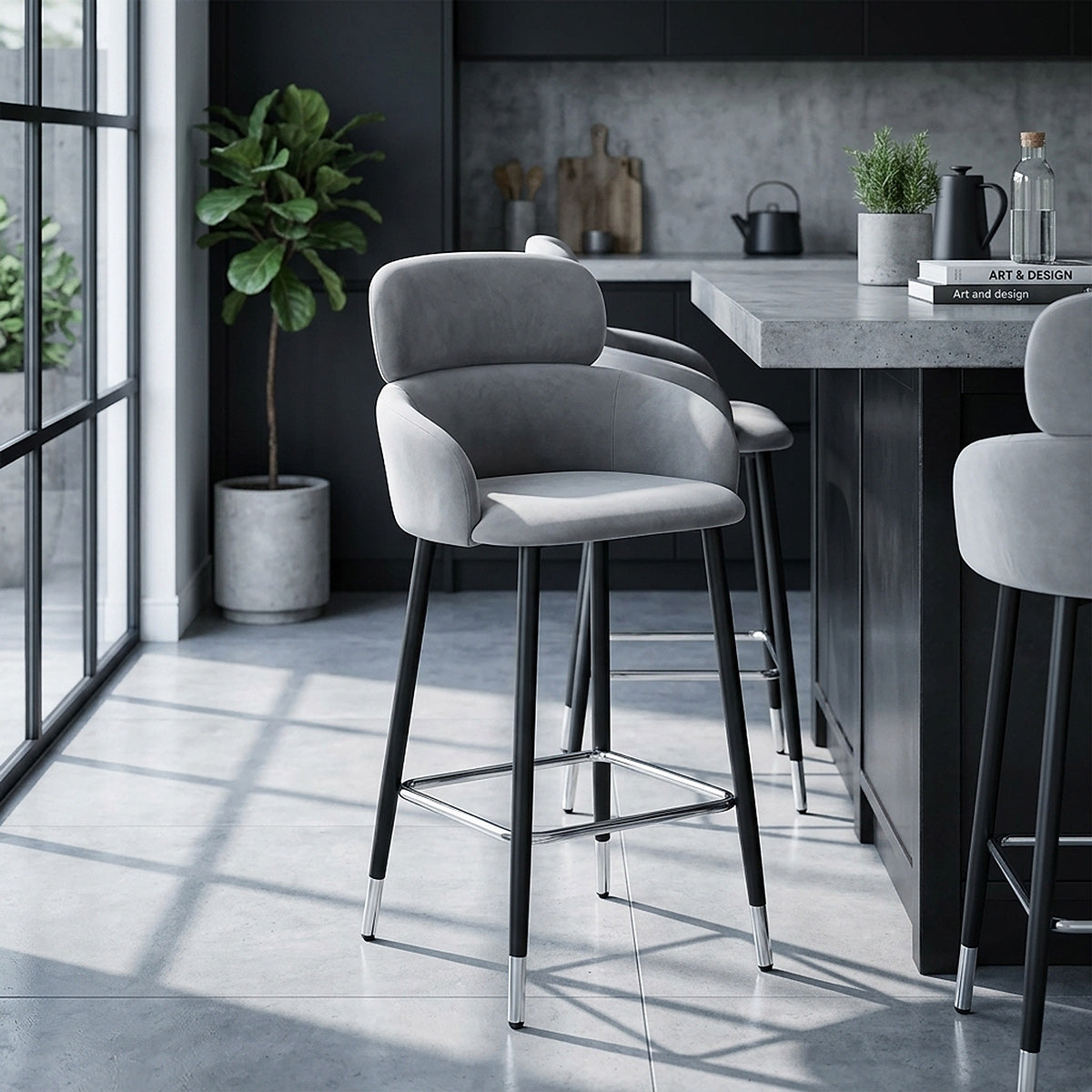 Chloe Bar Stool Grey Velvet