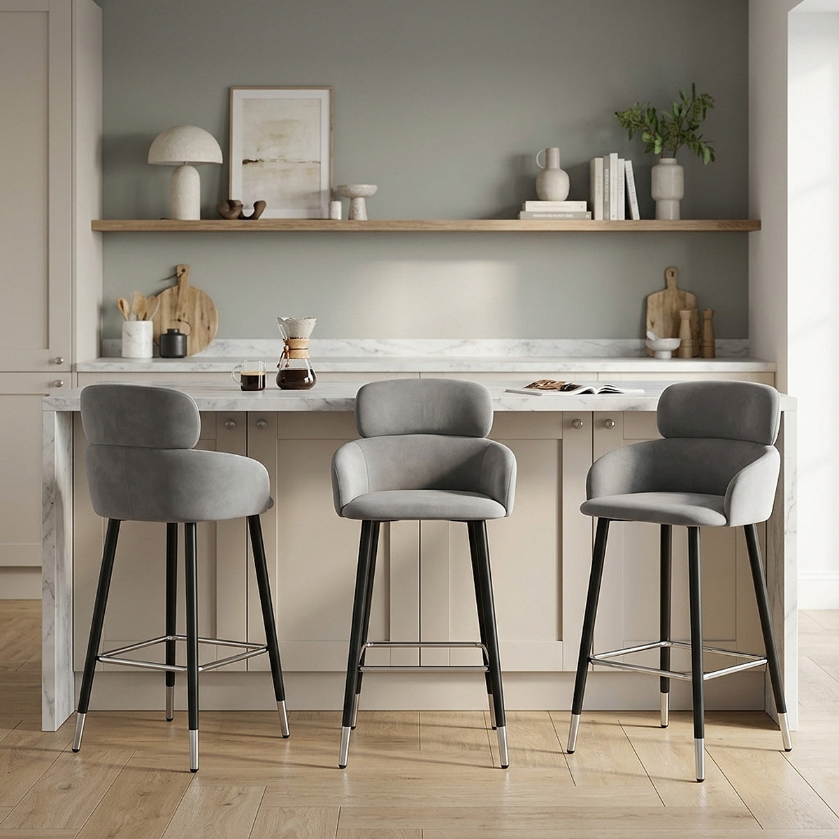 Chloe Bar Stool Grey Velvet
