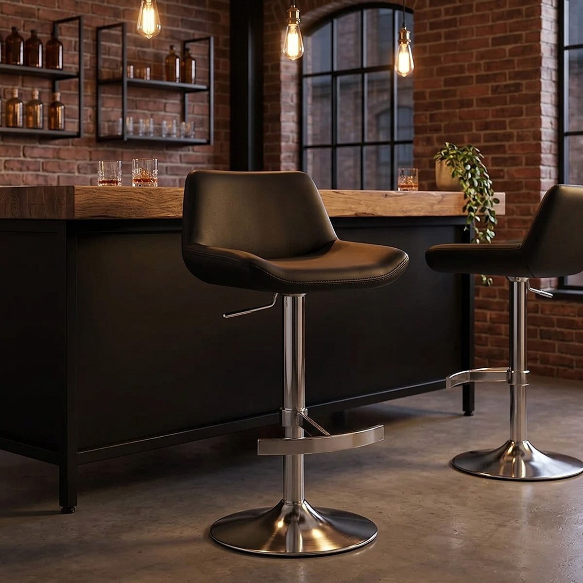 Christiana Real Leather Brushed Stool Black