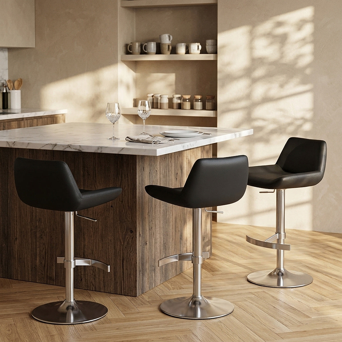 Christiana Real Leather Brushed Stool Black