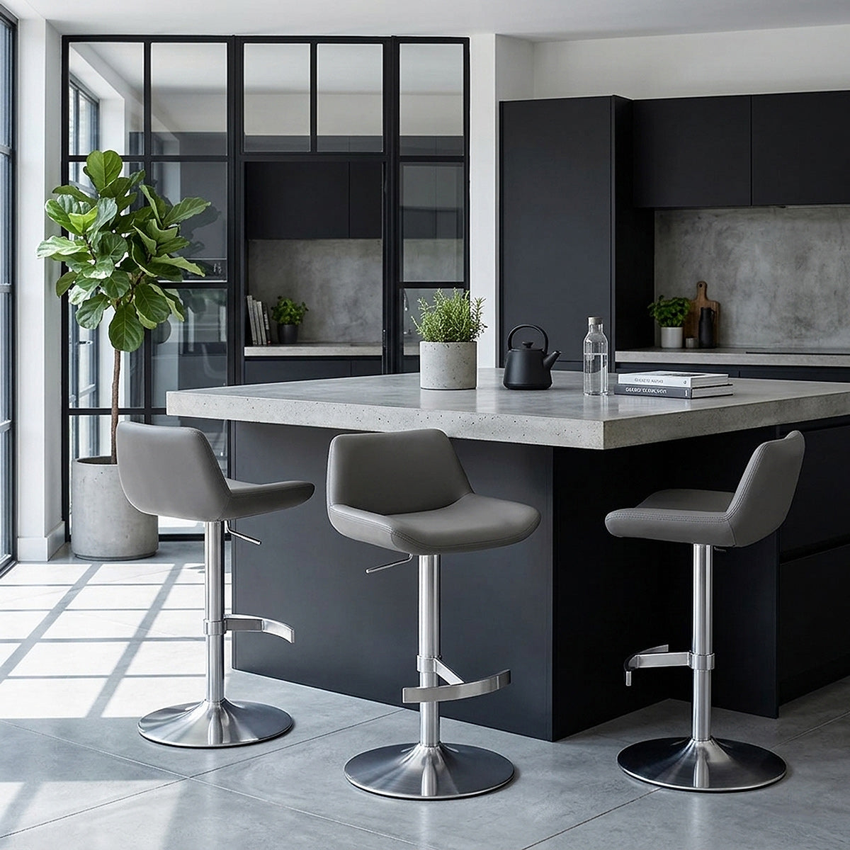 Christiana Real Leather Brushed Stool Grey