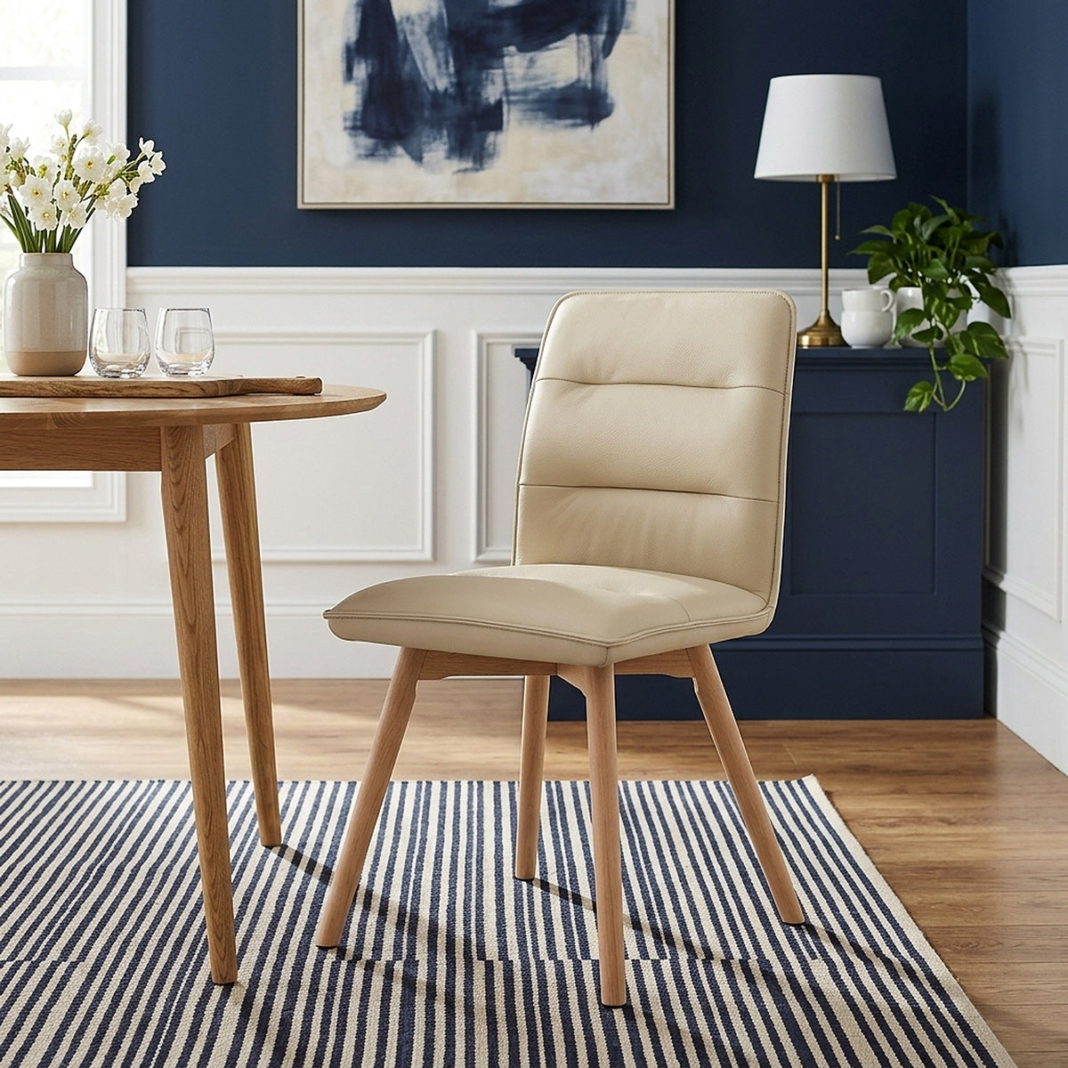 Ciro Real Leather Dining Chair Cream