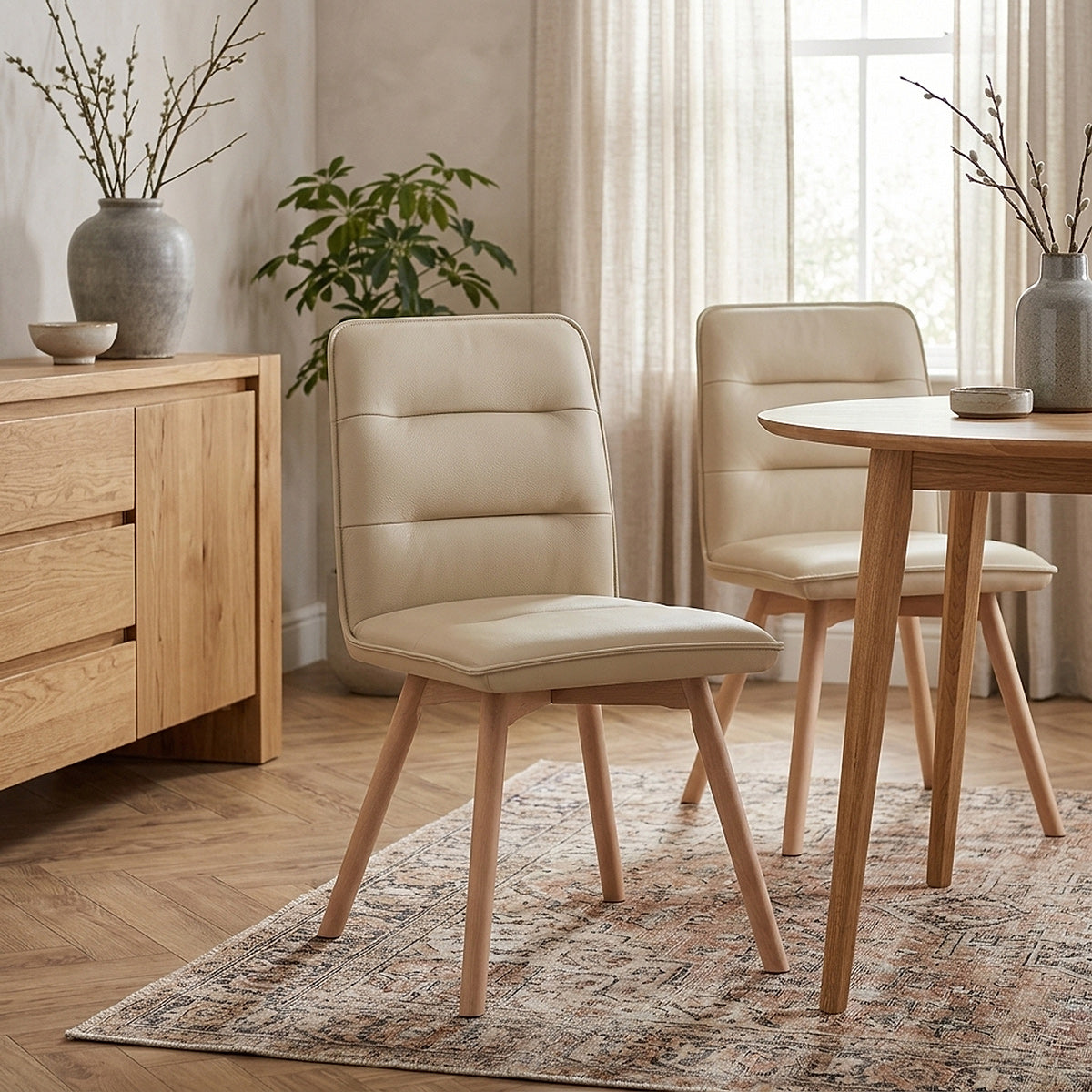 Ciro Real Leather Dining Chair Cream