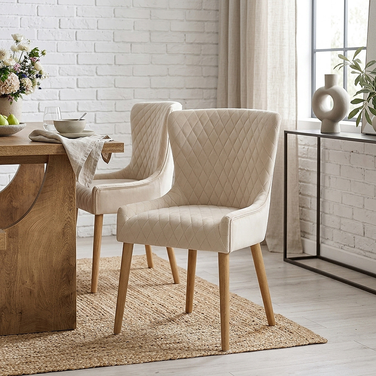 City Oak Chair Cream Velvet