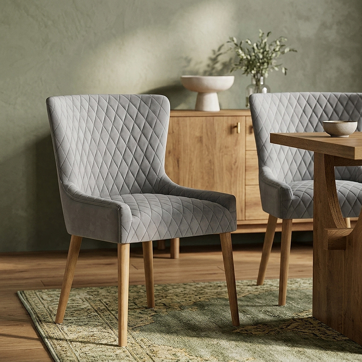 City Oak Chair Grey Velvet
