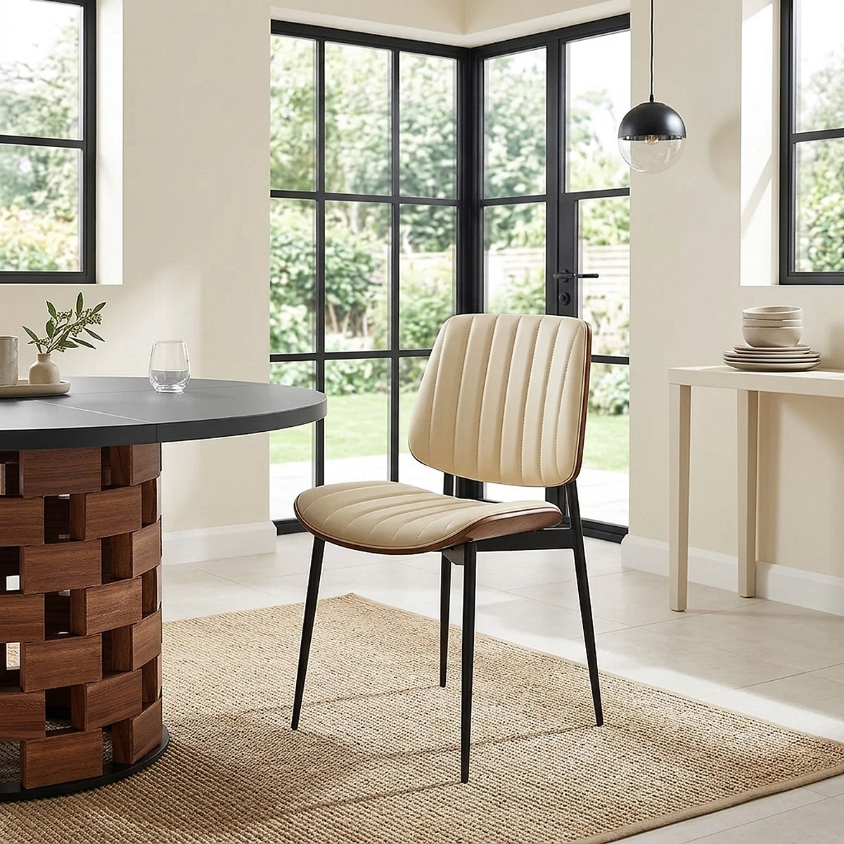 Clyde 120cm Round Table & 4 Lara Walnut Chairs Dining Set