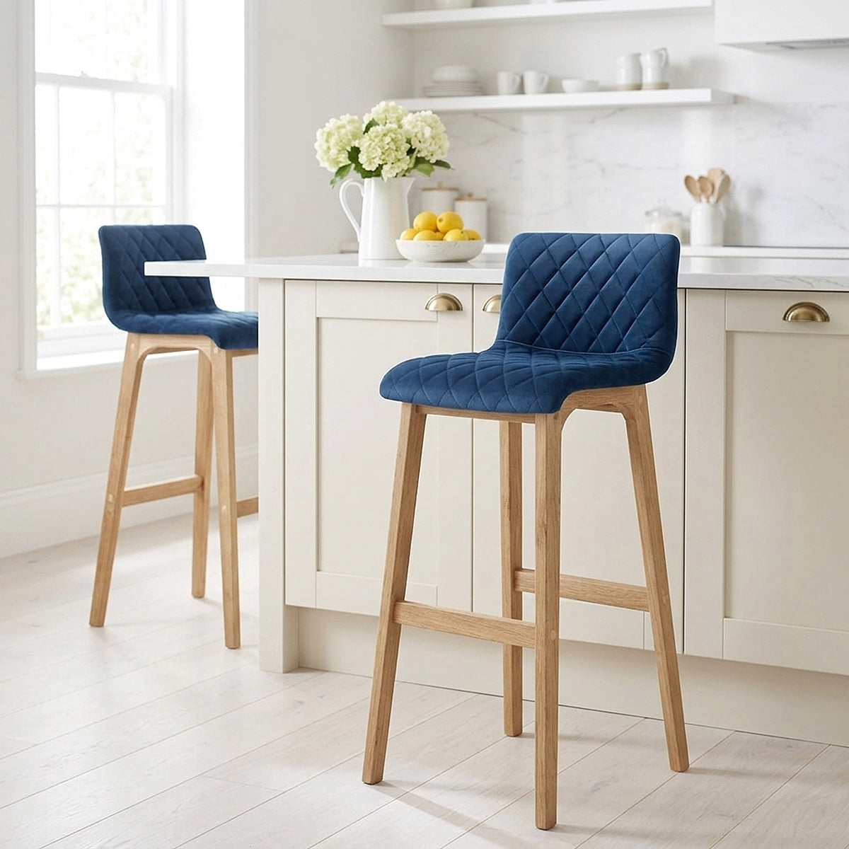 Colt Oak Stool Blue Velvet