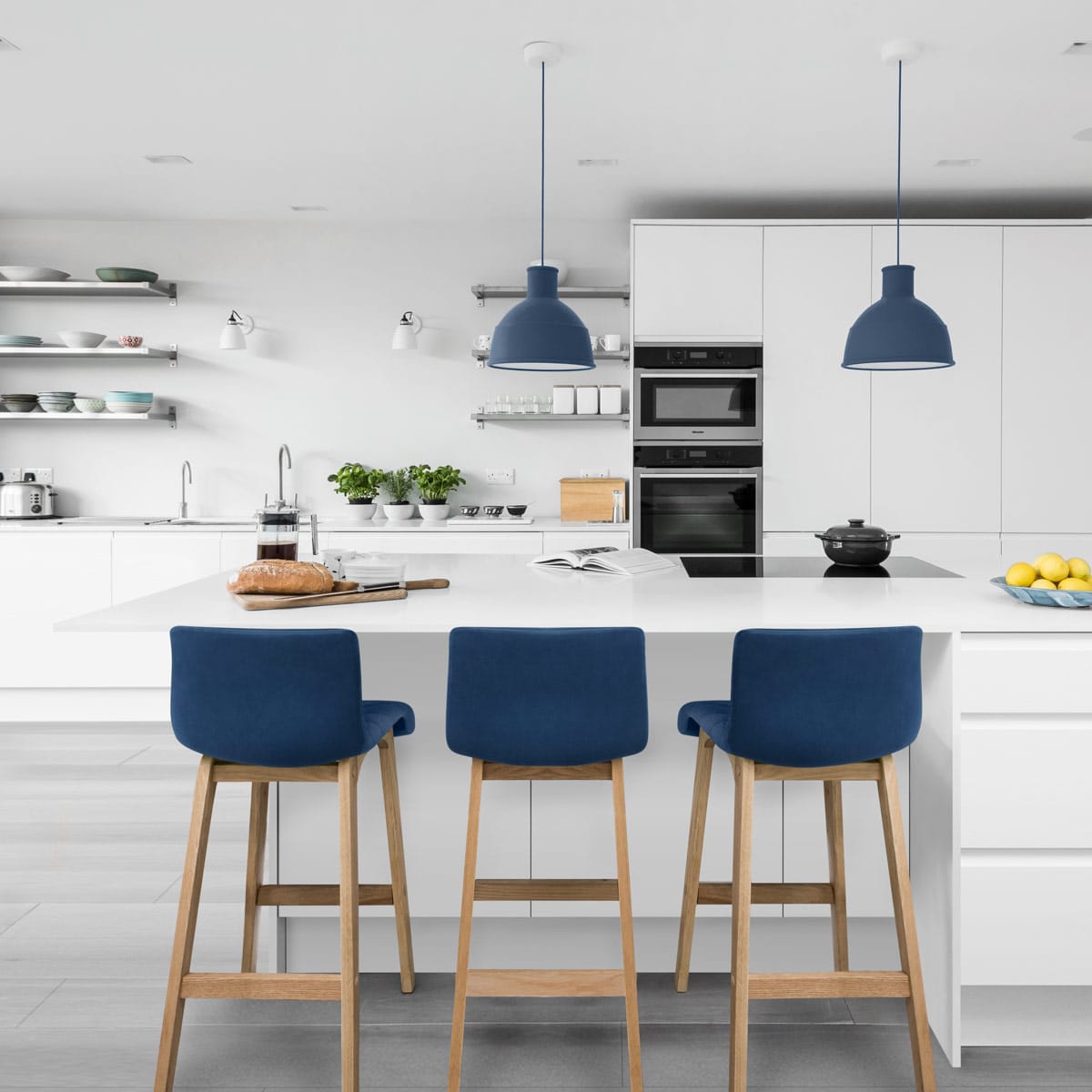 Colt Oak Stool Blue Velvet