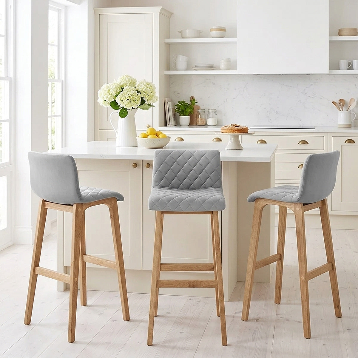 Colt Oak Stool Grey Velvet