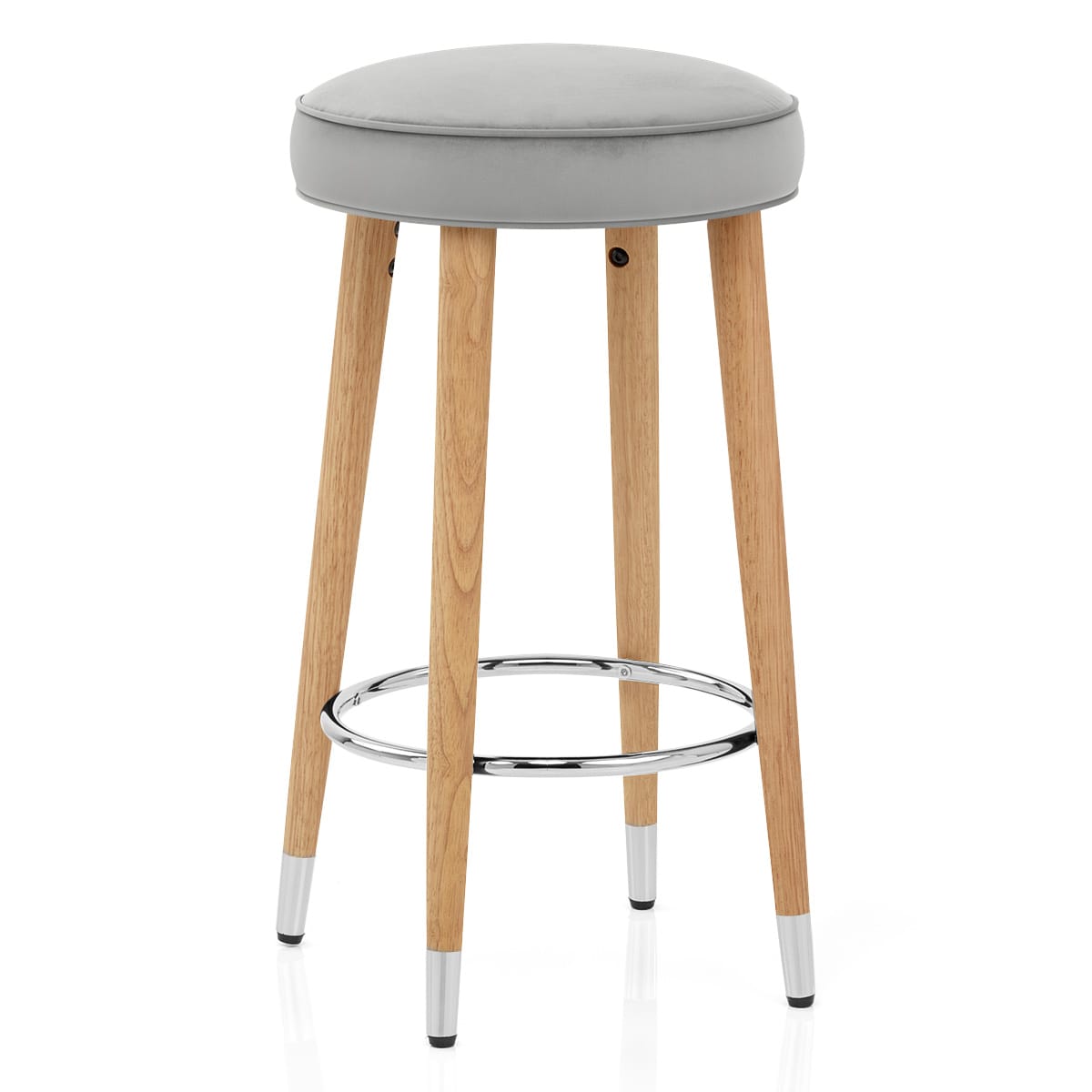 Conrad Oak Stool Grey Velvet