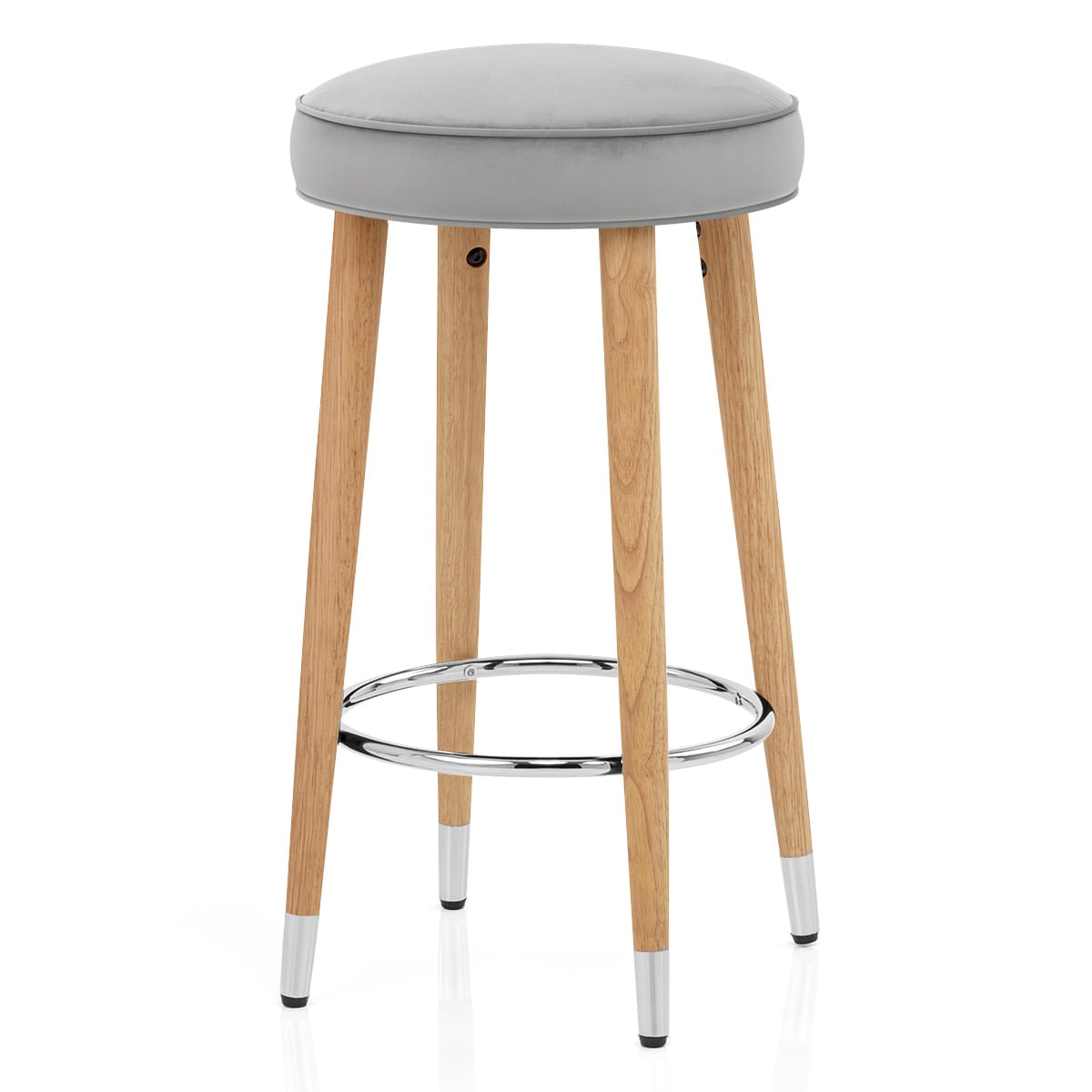 Conrad Oak Stool Grey Velvet