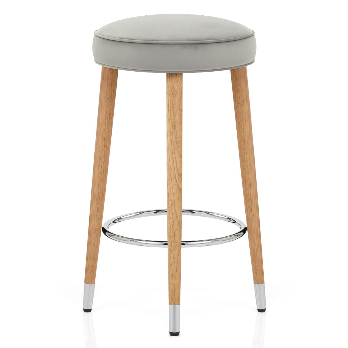 Conrad Oak Stool Grey Velvet