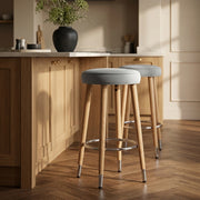 Conrad Oak Stool Grey Velvet