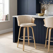 Coral Bar Stool Oak & Beige Fabric