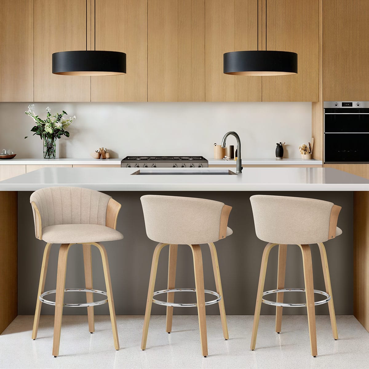 Coral Bar Stool Oak & Beige Fabric