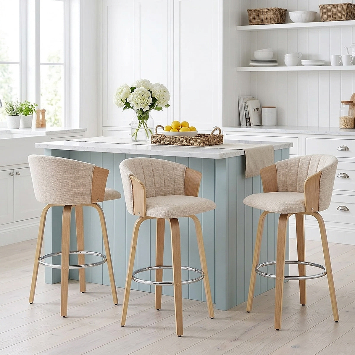 Coral Bar Stool Oak & Beige Fabric