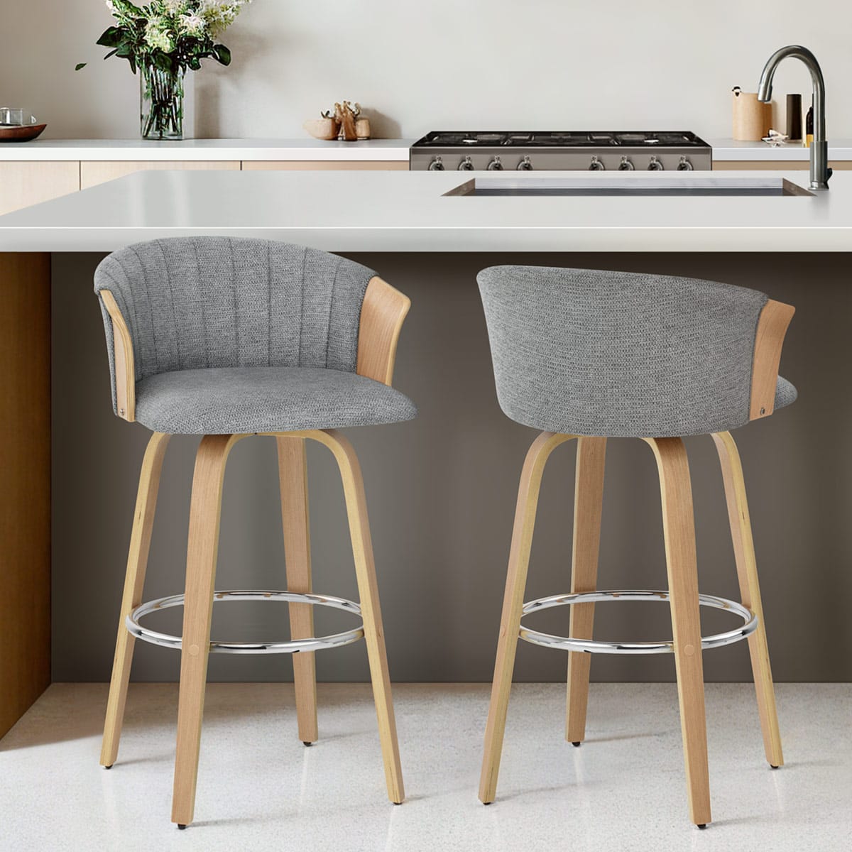 Coral Bar Stool Oak & Charcoal Fabric