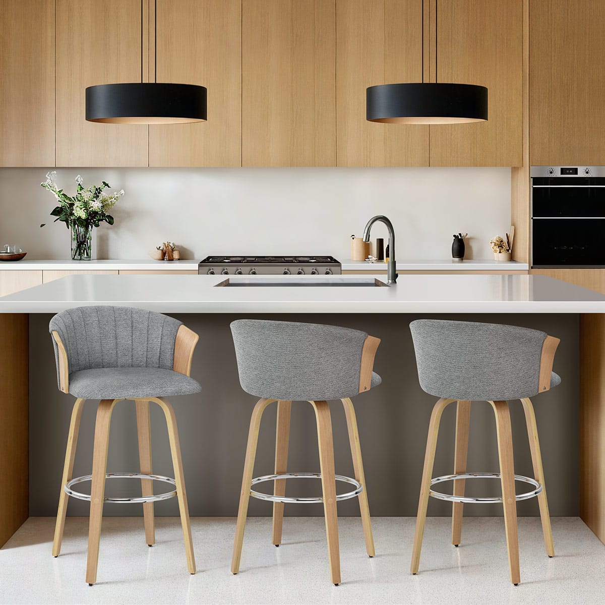 Coral Bar Stool Oak & Charcoal Fabric