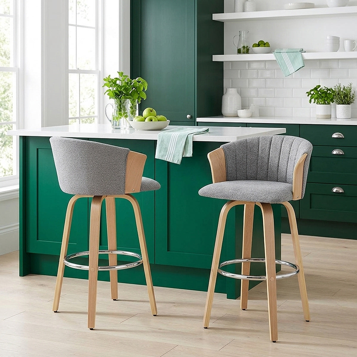 Coral Bar Stool Oak & Charcoal Fabric