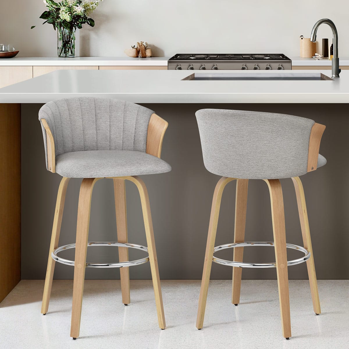Coral Bar Stool Oak & Grey Fabric