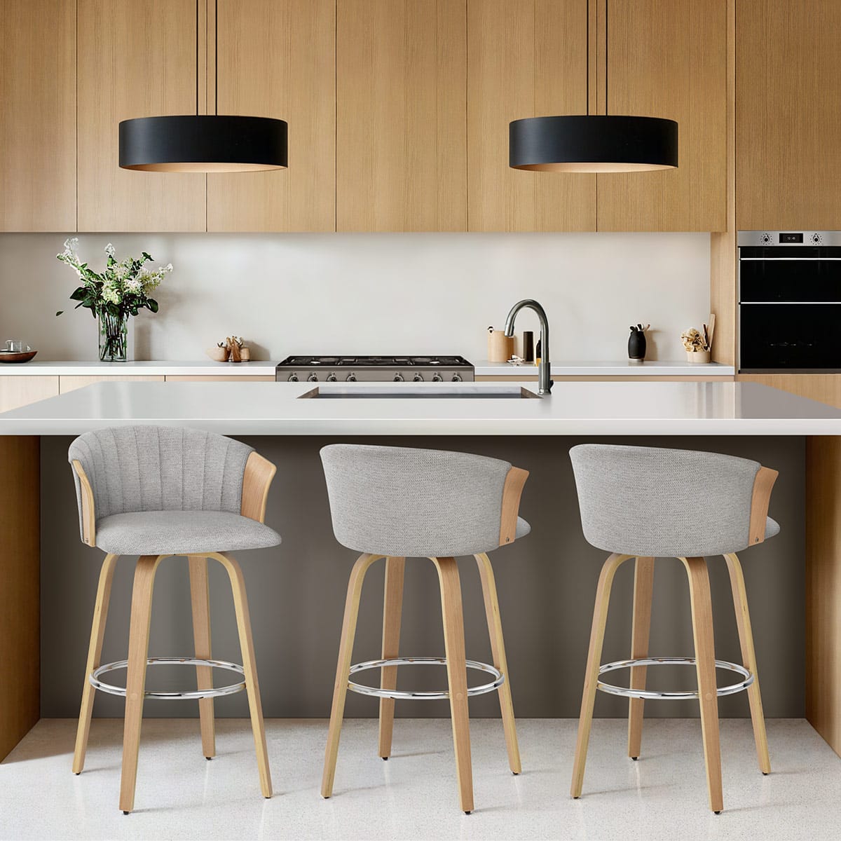 Coral Bar Stool Oak & Grey Fabric