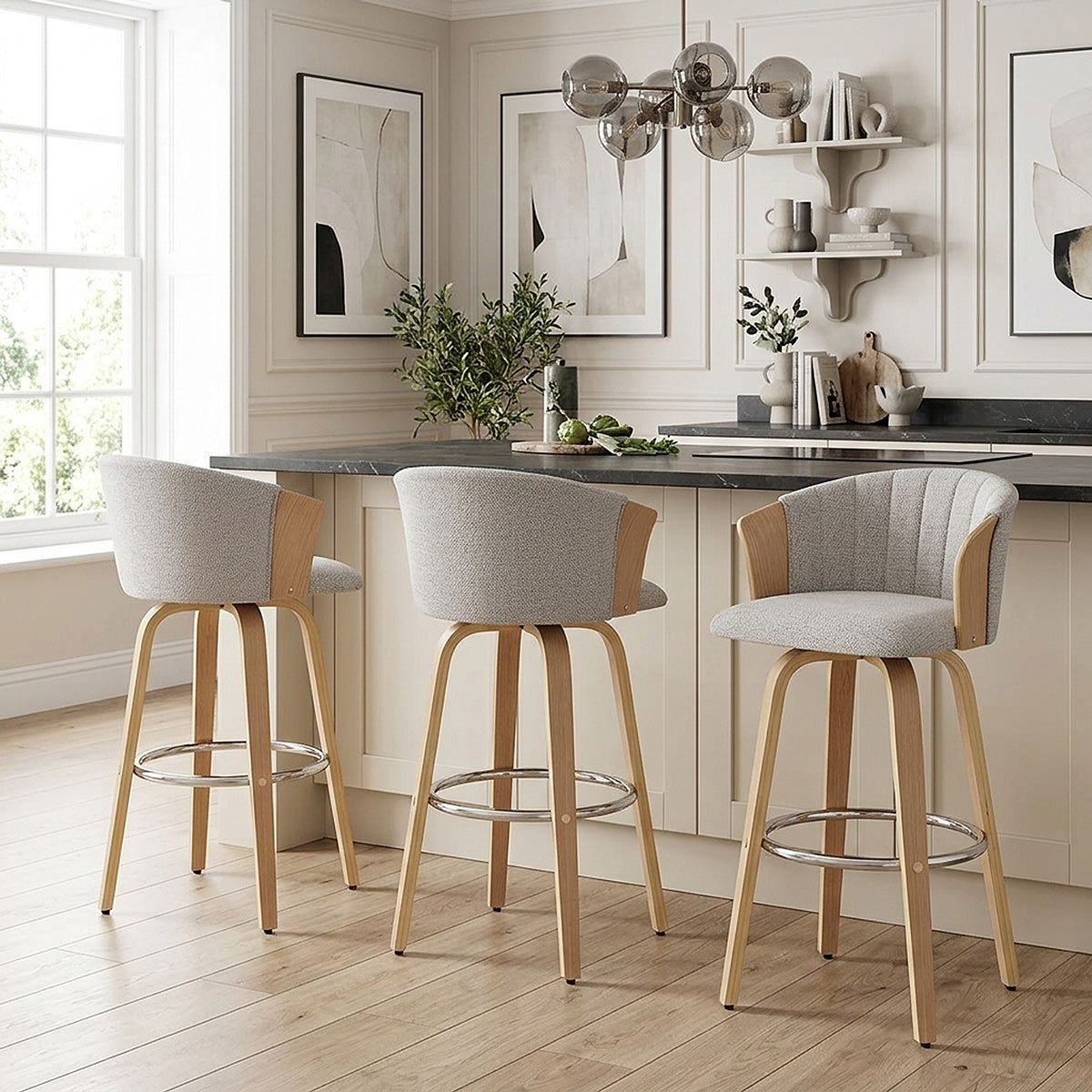Coral Bar Stool Oak & Grey Fabric