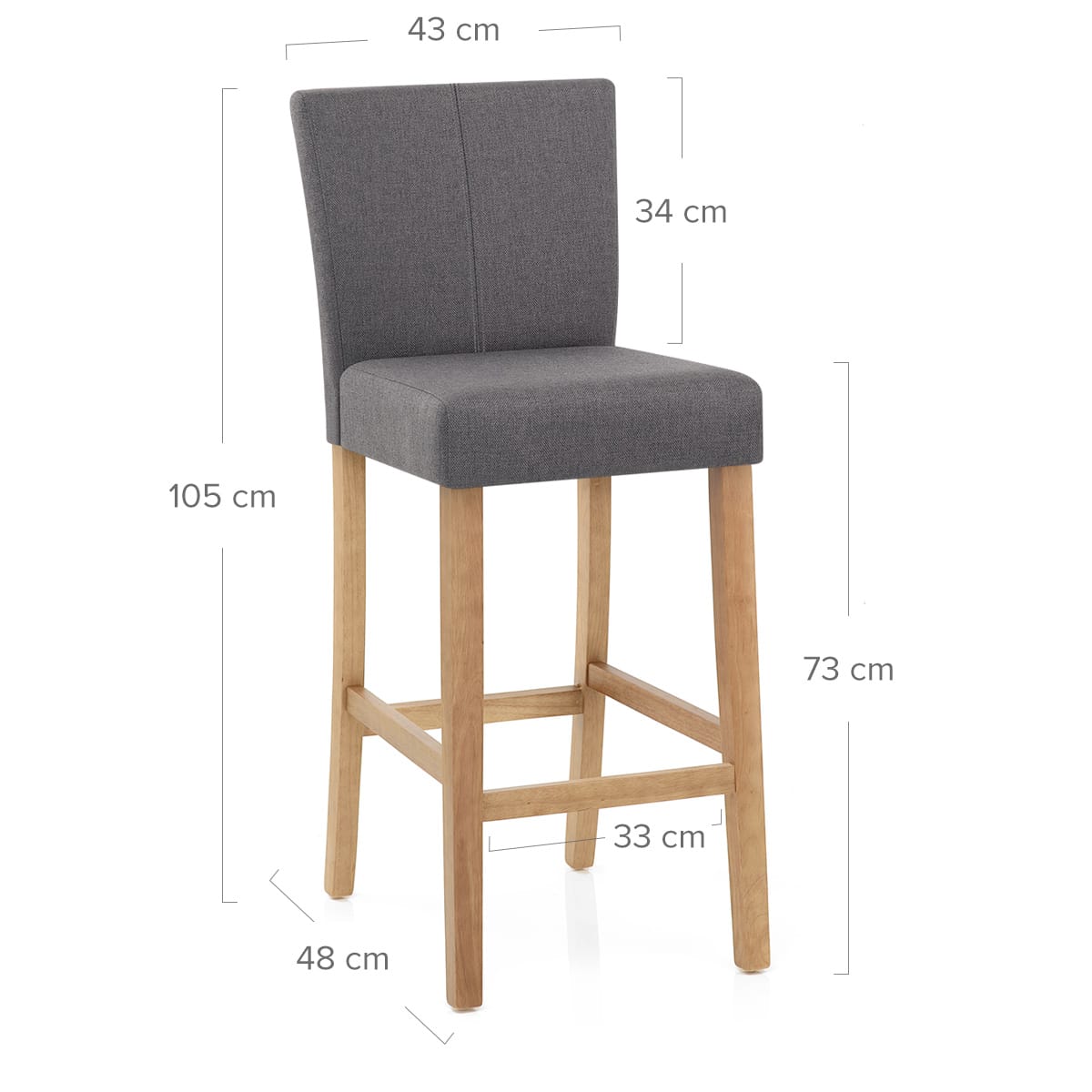 Cornell Oak Bar Stool Charcoal Fabric